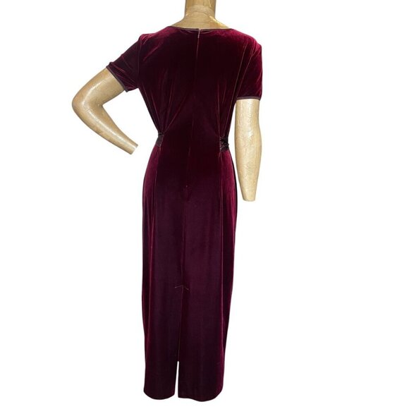 VTG  Robbie Bee Stretch Velvet Long Midi Dress Sz 10 Burgundy Red #342C - Picture 6 of 10